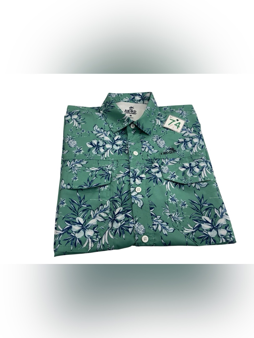 Izod Green Floral Short-Sleeve Button-Down Shirt - Picture 3 of 7